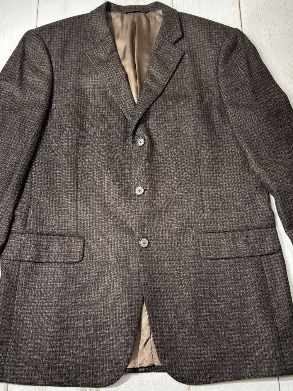 Loro Piana Nordstrom Cashmere 3 Button 3 Pocket Checked Black Brown Blazer 44L
